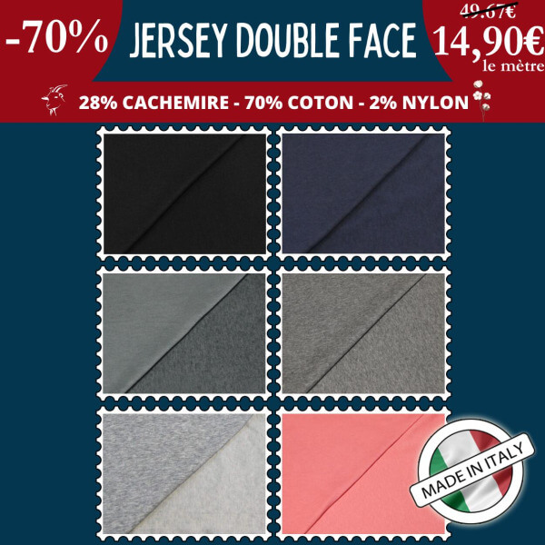 Jersey double face cachemire & coton à 14,90€ le mètre