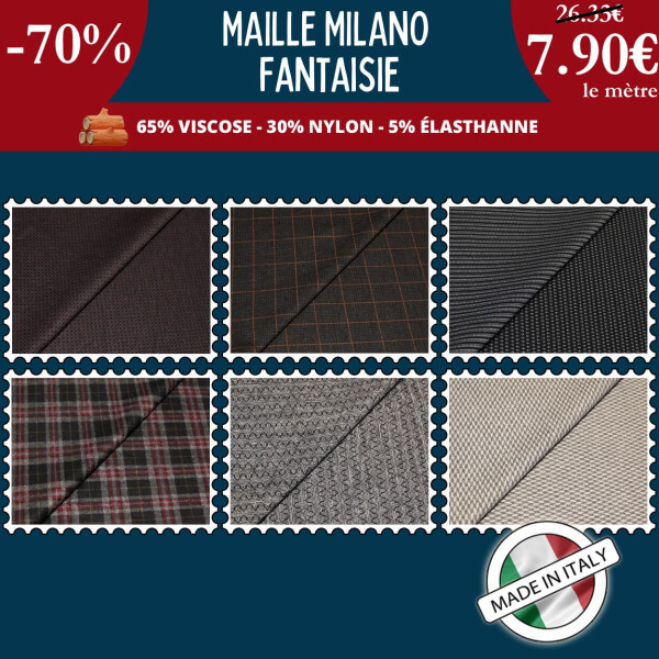 Maille milano fantaisie à 7,90€ le mètre