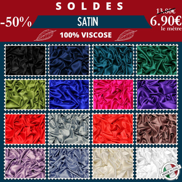 Satin 100% viscose à 6,90€ le mètre -50% | 18 coloris