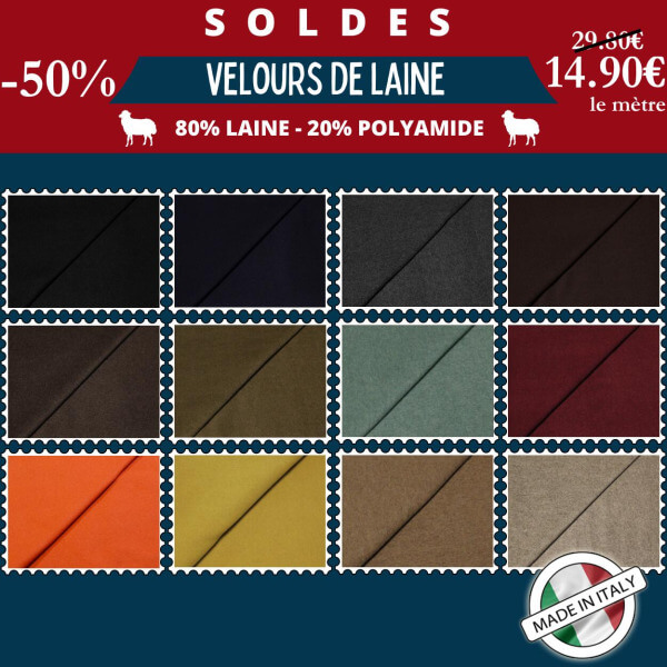 Velours de laine à 14,90€ le mètre à -50 %