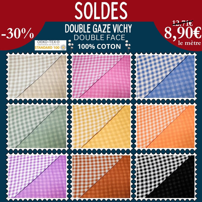 Double gaze vichy double face à 8,90€ le mètre