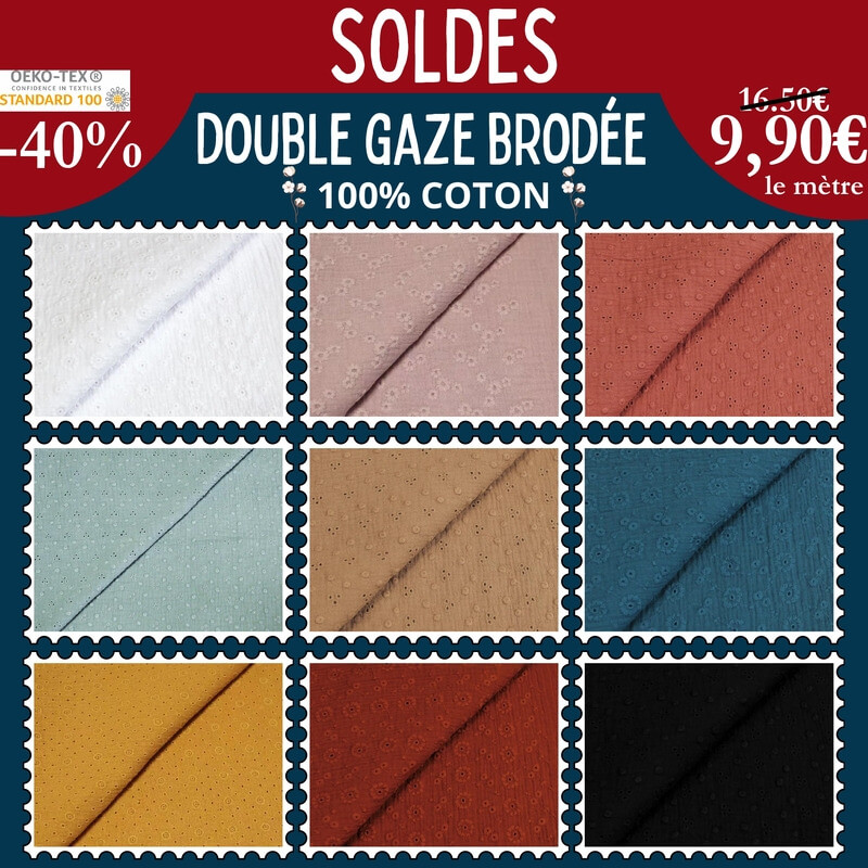 SOLDES -40% : Double gaze brodée à 9,90€ le mètre