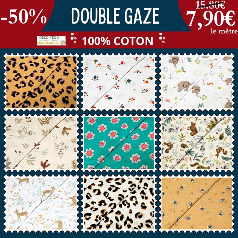 Double gaze imprimée à 7,90€ le mètre à -50 %