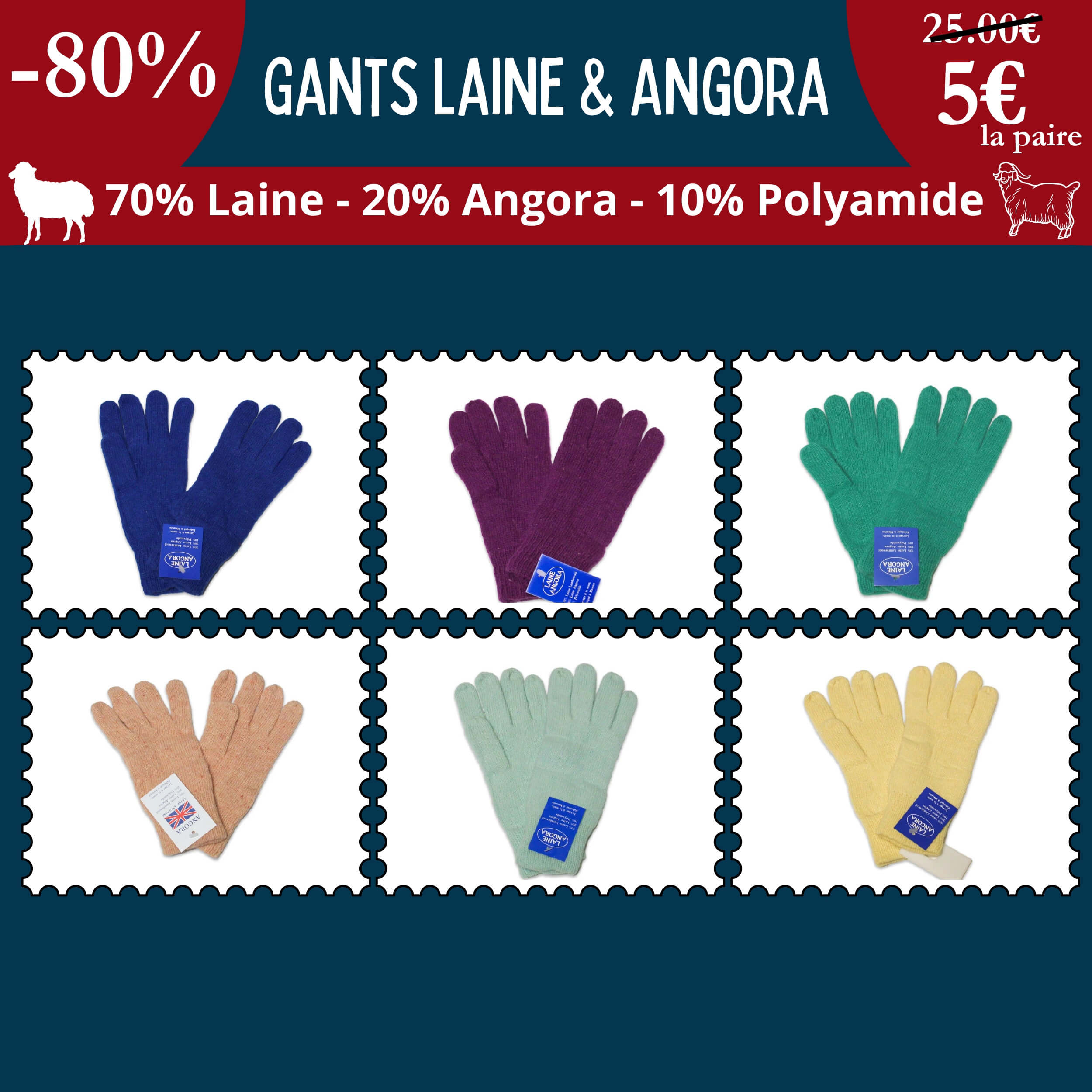 -80% sur nos gants laine & angora : profitez de 5€ la paire !
