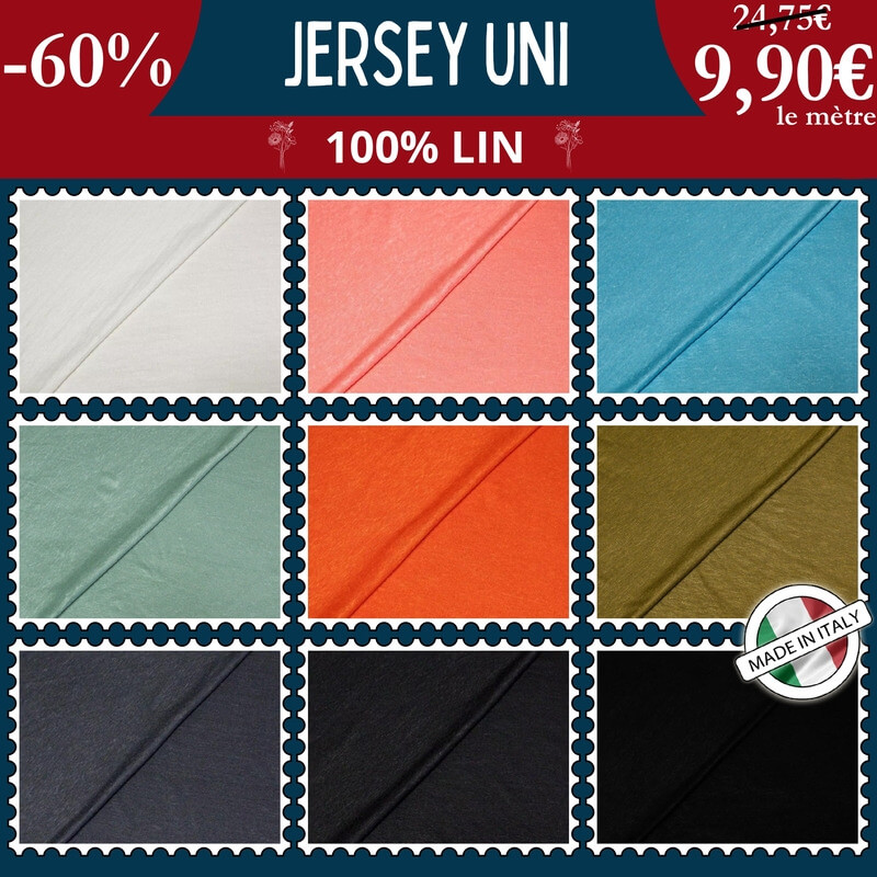 Jersey 100% lin uni à 9,90€ le mètre à -60 %