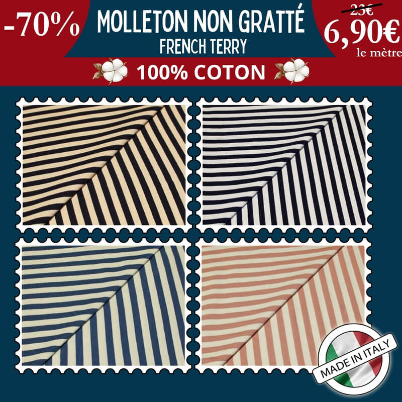 Molleton non gratté (French Terry) - 6,90€ le mètre à -70%