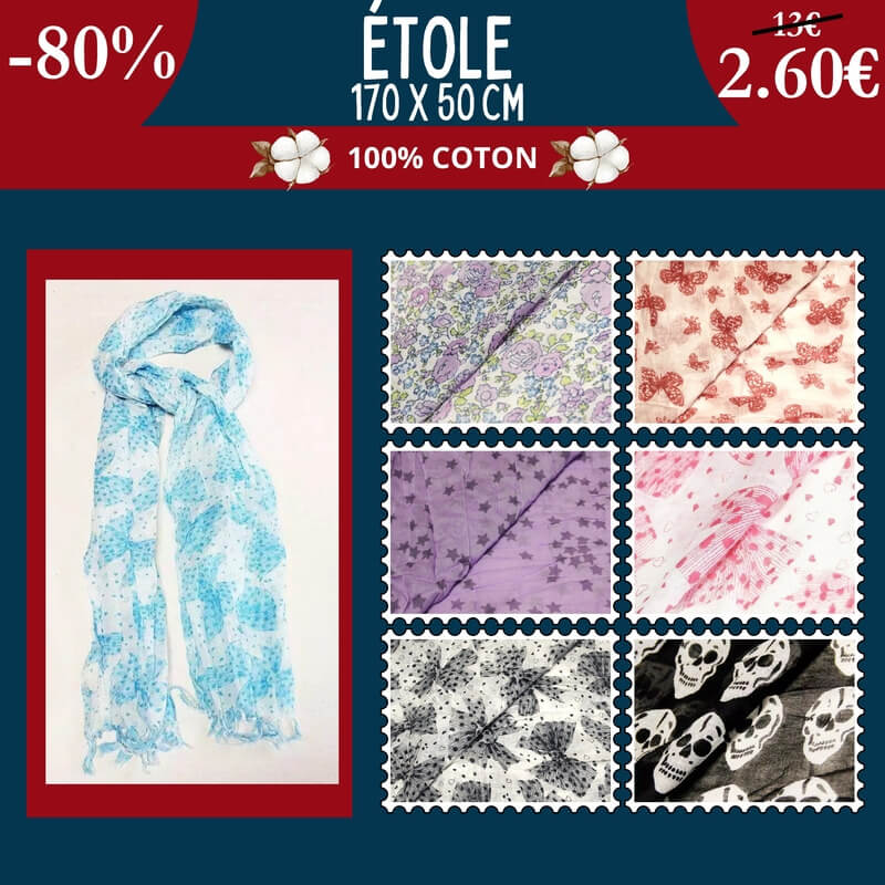 L’étole 100% coton à prix doux… très doux : -80% soit 2,60€ seulement !