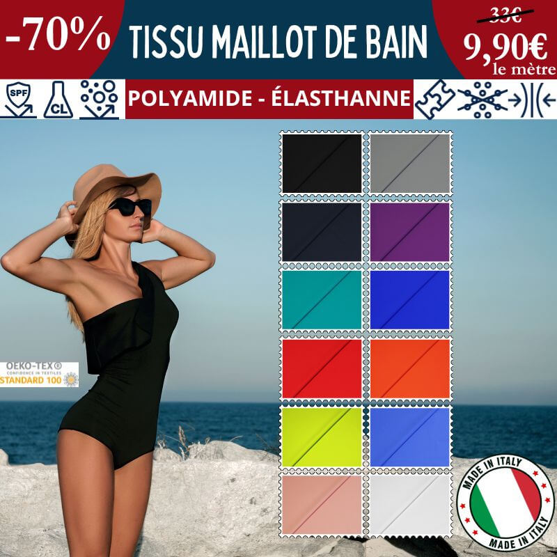 Tissu maillot de bain pro à 9,90€/m – UPF 50+, ultra résistant, made in Italy