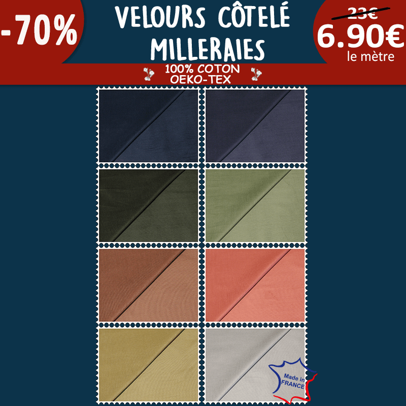 Velours côtelé milleraies Tissé en France à 6,90€ le mètre