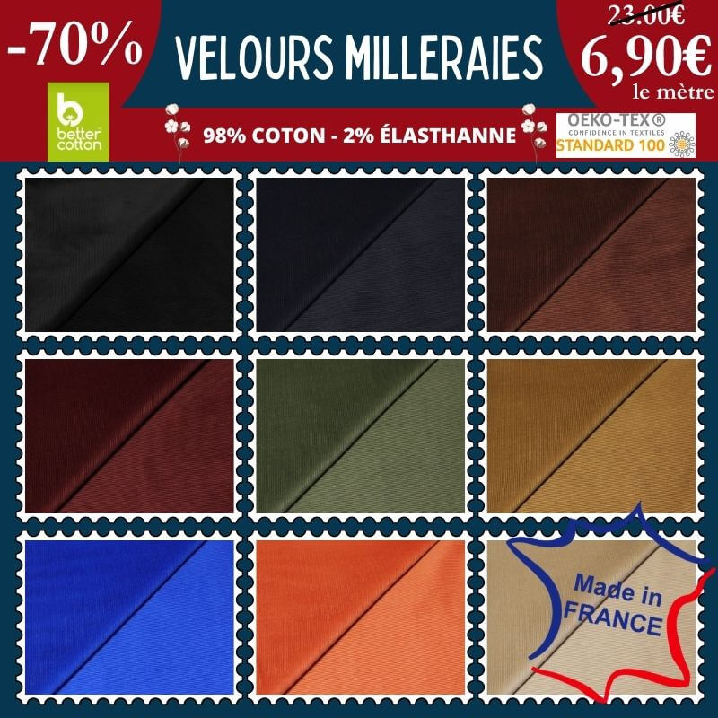 -70 % | Velours côtelé milleraies tissé en France à 6,90€ le mètre