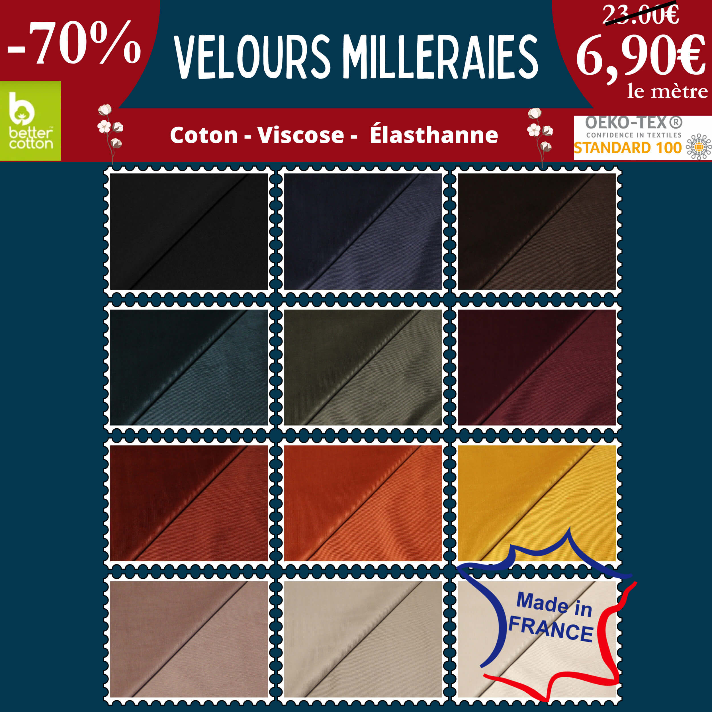 Velours milleraies à 6,90€ le mètre