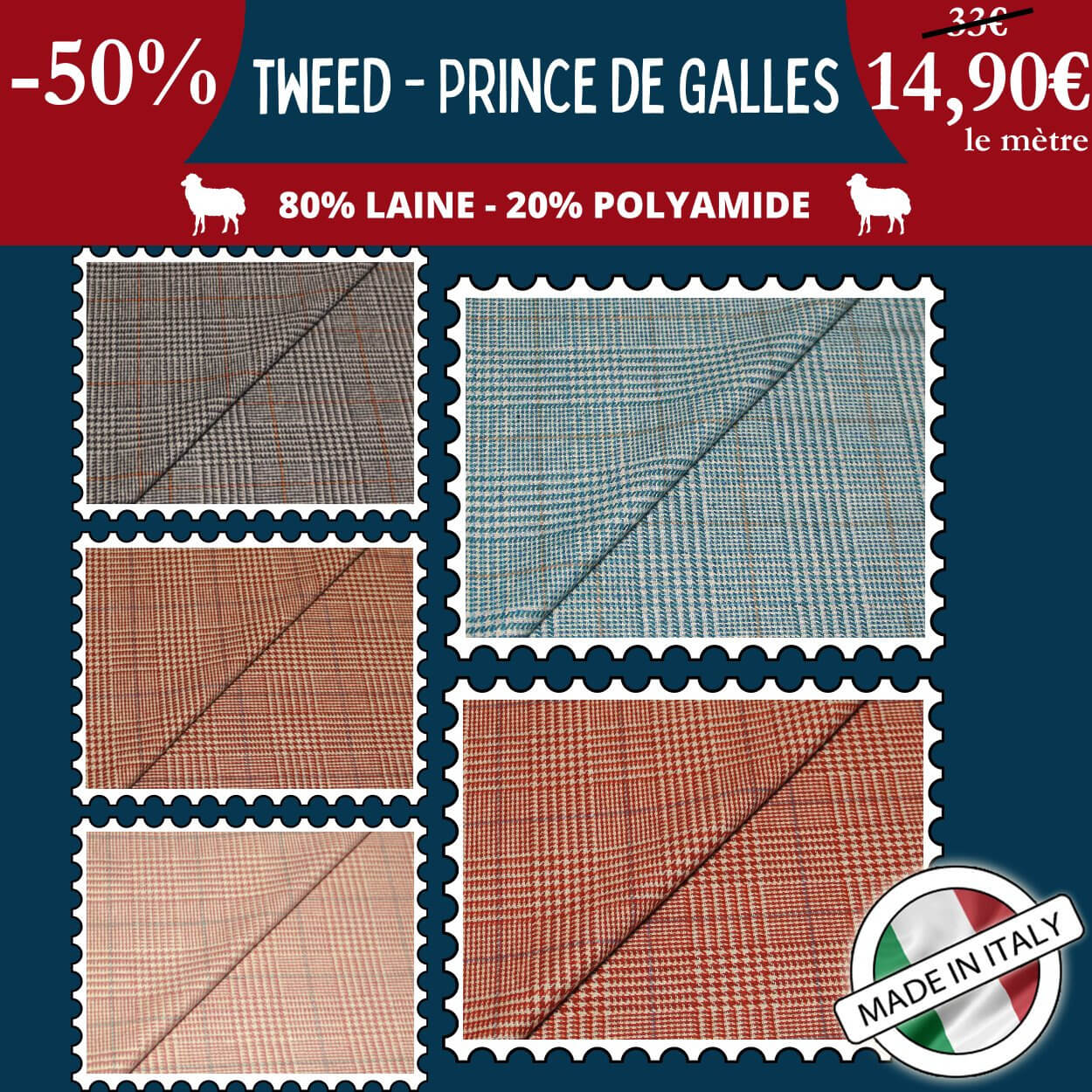 Tweed - Princes de Galles à 14,90€ le mètre !