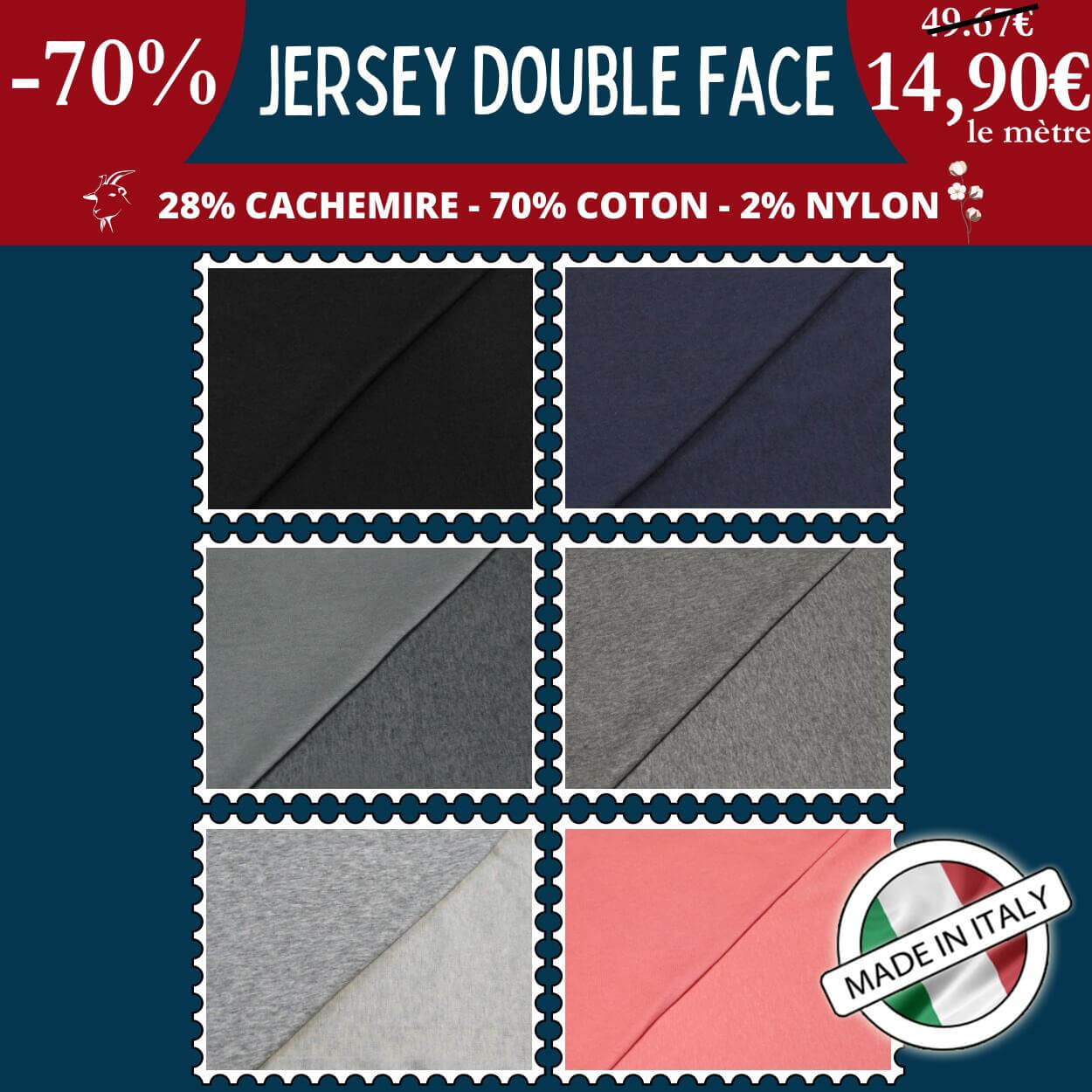 Jersey double face cachemire & coton à 14,90€ le mètre