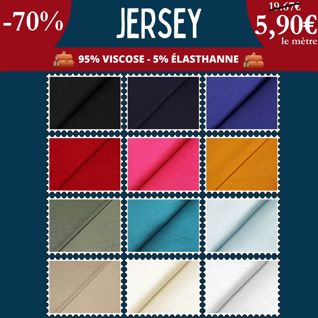 Jersey viscose & élasthanne uni à 5,90€ le mètre !