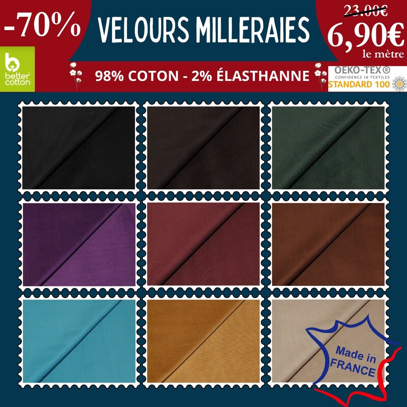 Velours côtelé milleraies à 6,90€ le mètre